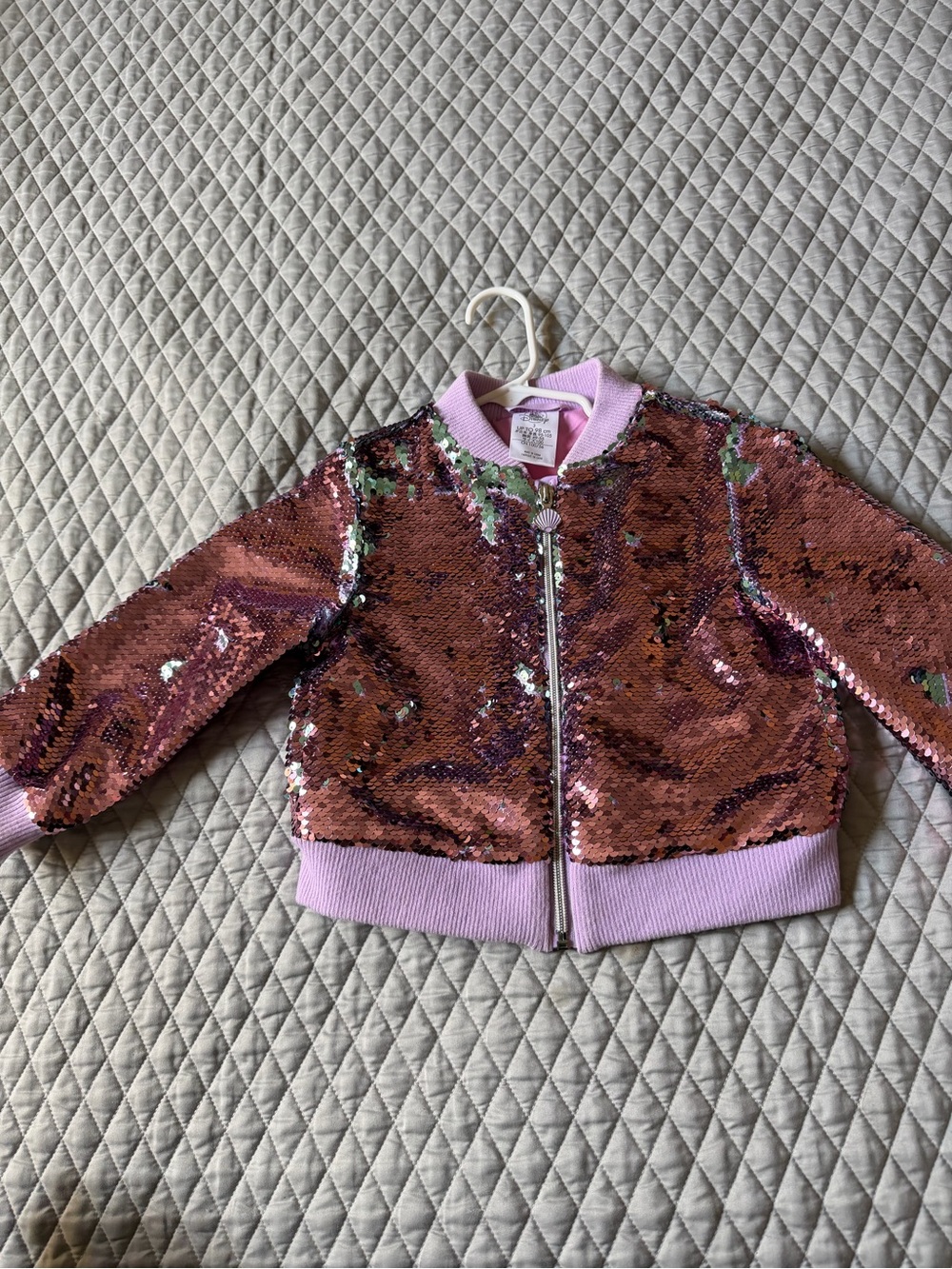 Reversible Sequin Bomber Jacket in Rose Gold and Light Pink